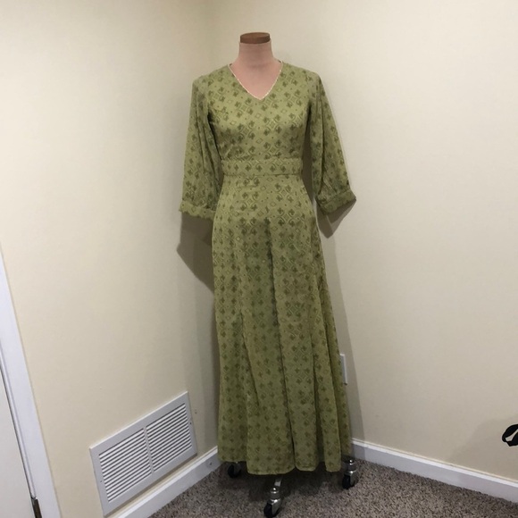 Ridhi Mehra x Indya Wide Leg Flare Jumpsuit Size XS Green Gold Print - Picture 2 of 12